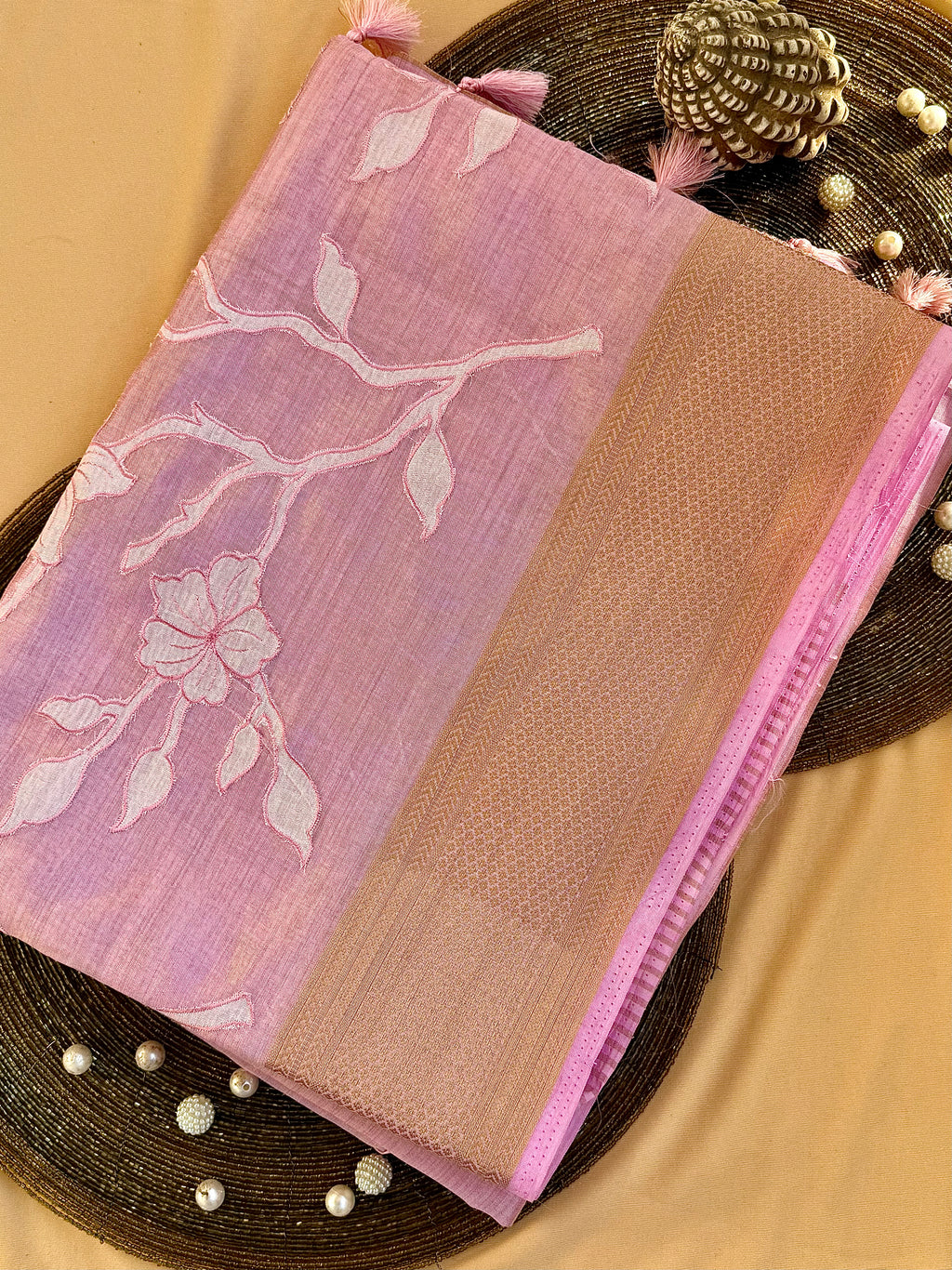 Semi Tussar Applique Work Saree