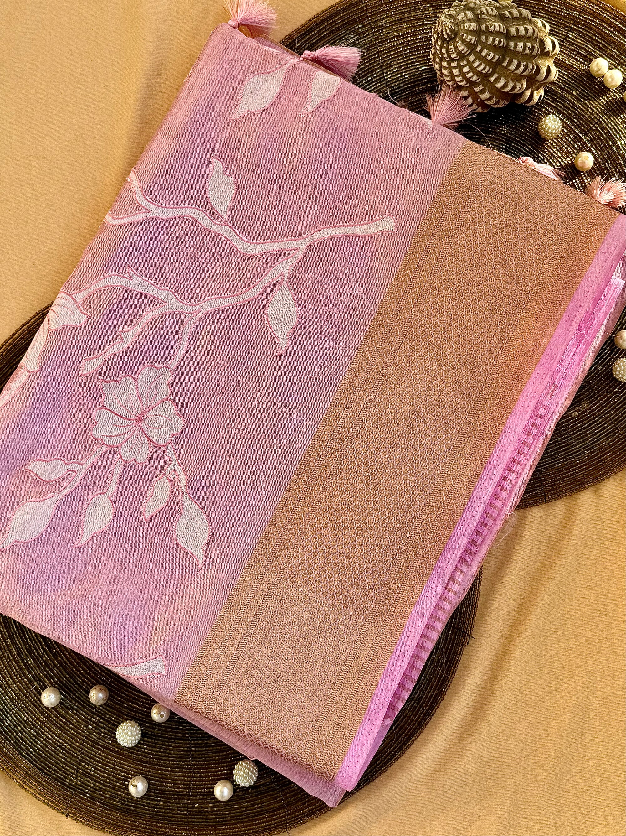 Semi Tussar Applique Work Saree