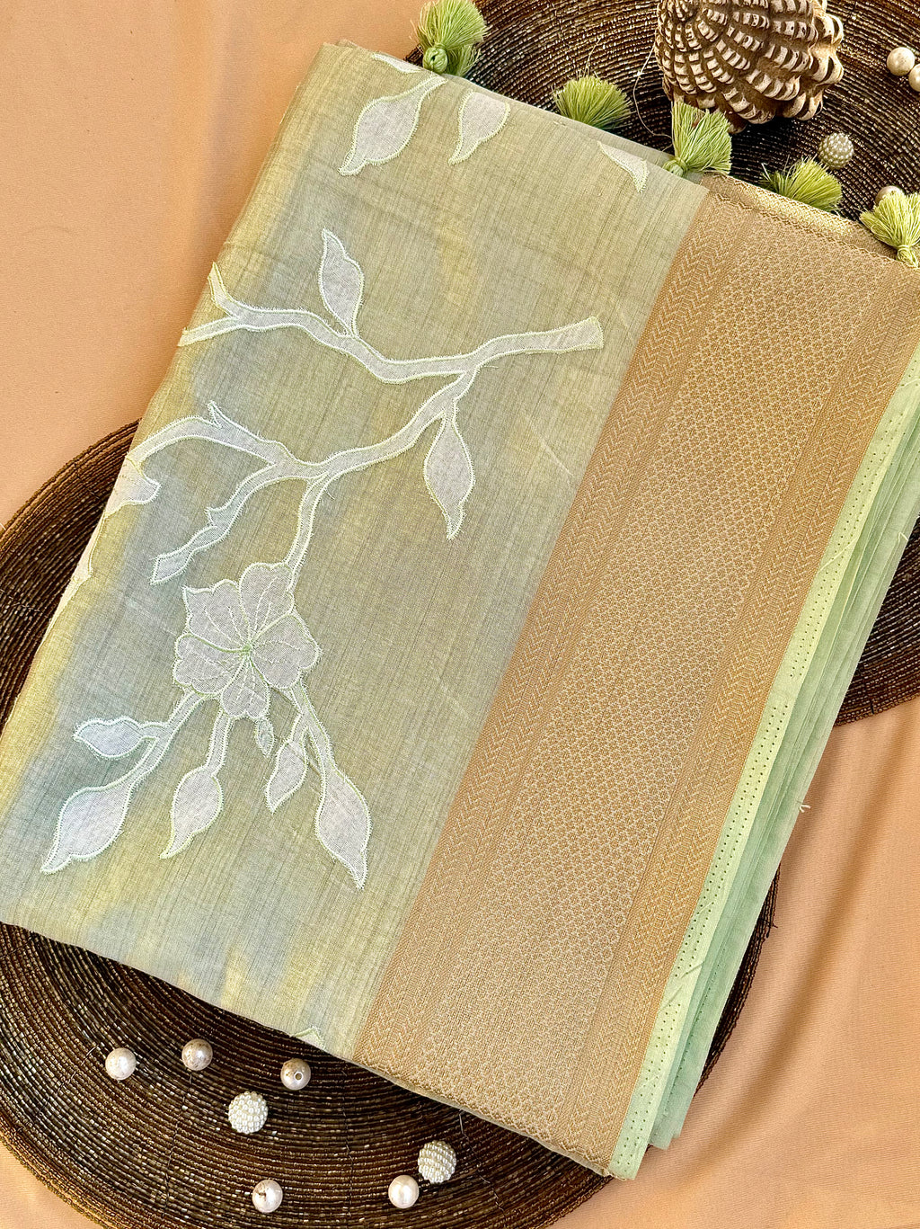 Semi Tussar Applique Work Saree