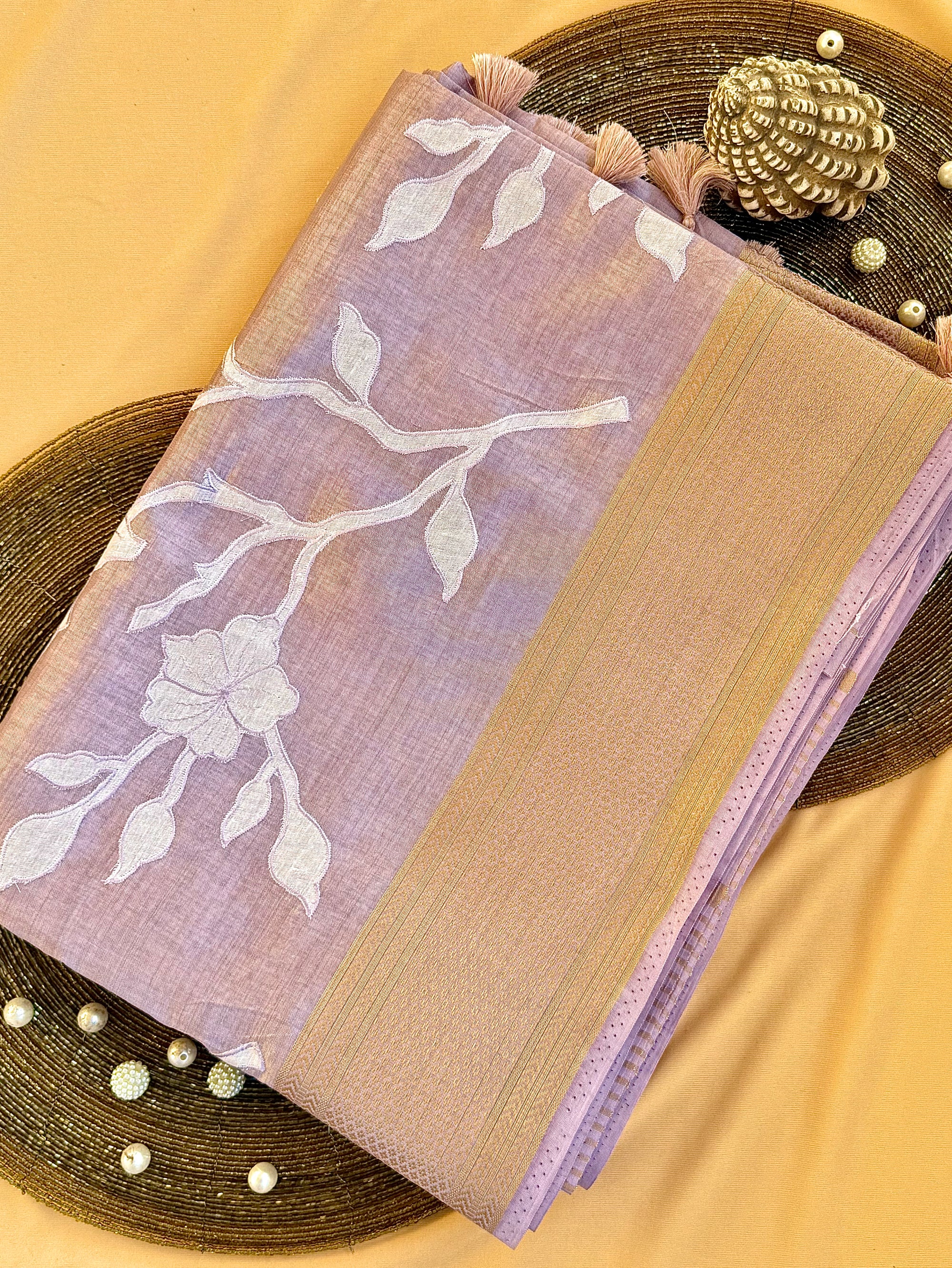 Semi Tussar Applique Work Saree