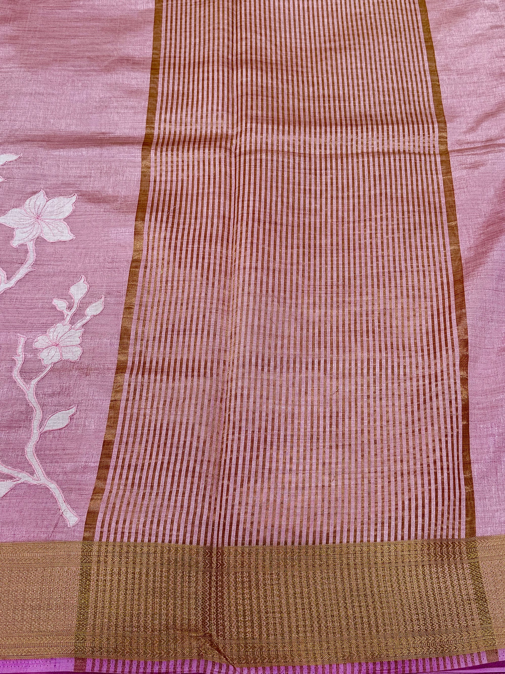 Semi Tussar Applique Work Saree