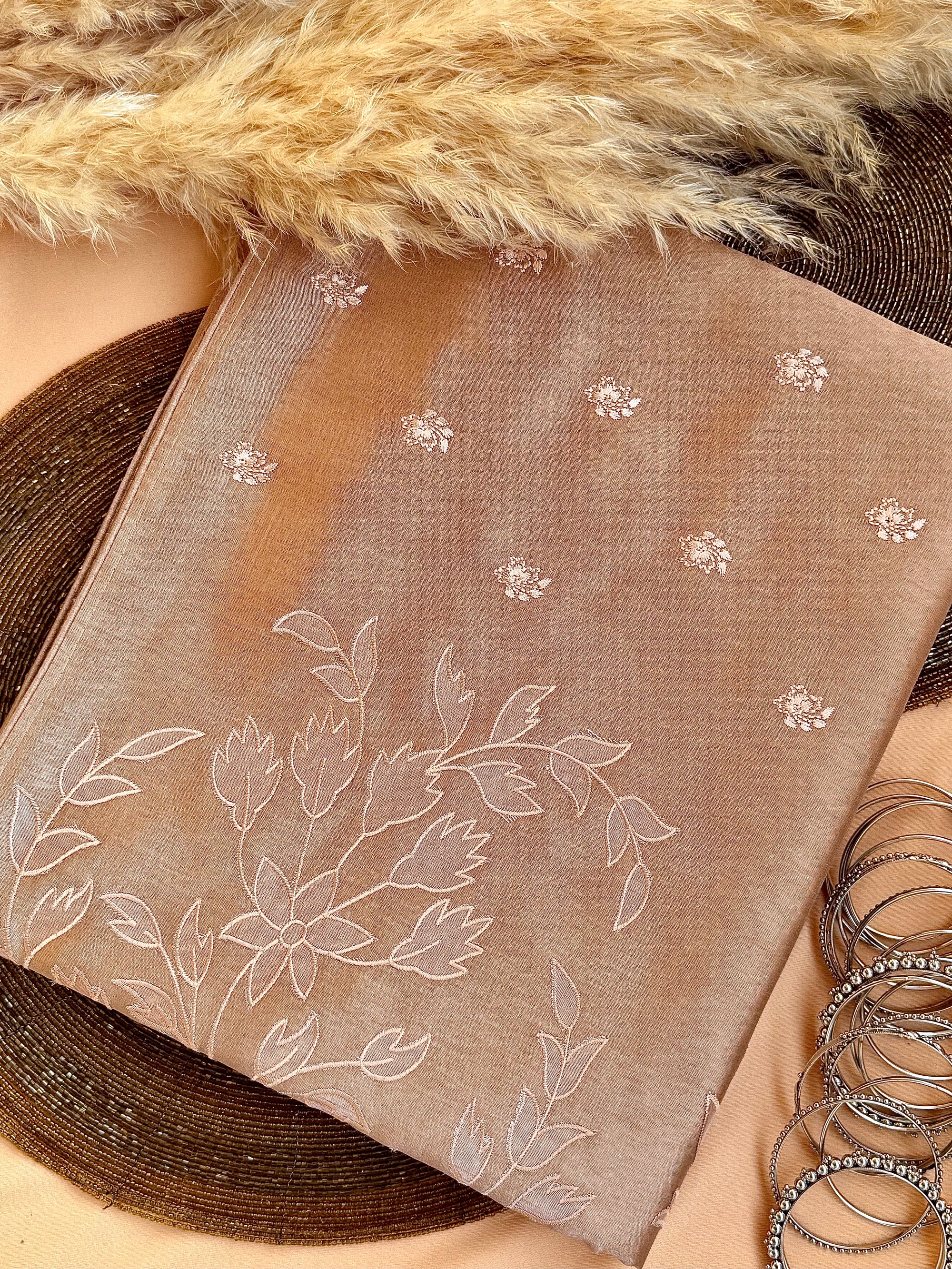Raw Linen Applique Saree with Embroidered Work