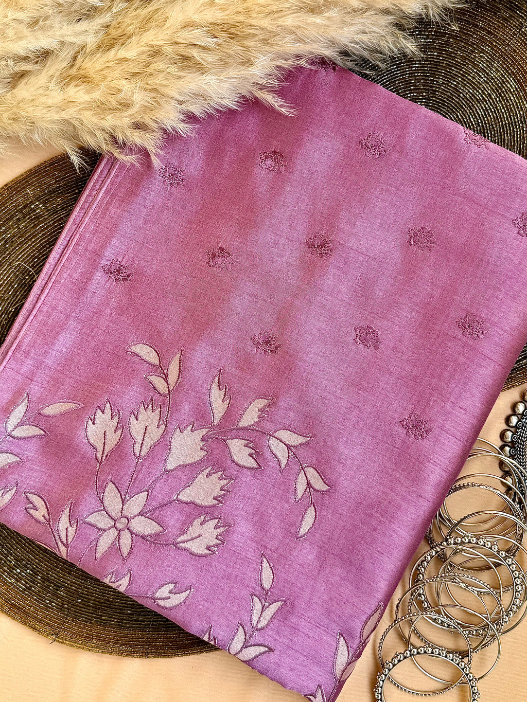 Raw Linen Applique Saree with Embroidered Work