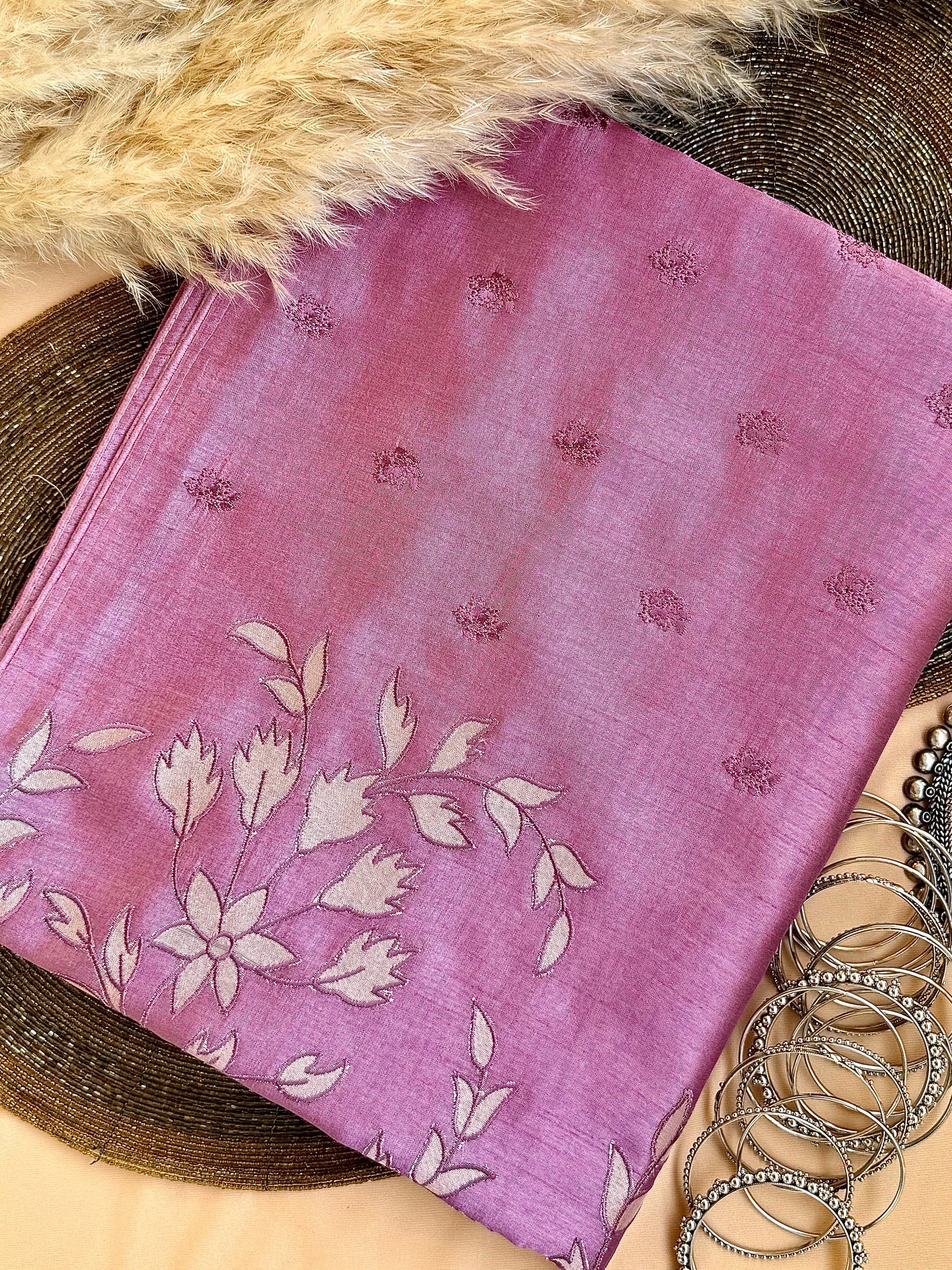 Raw Linen Applique Saree with Embroidered Work