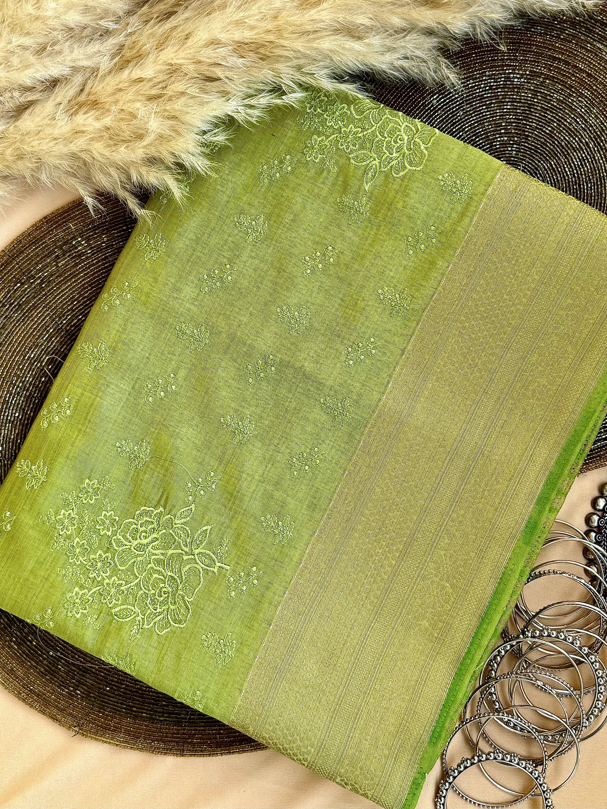 Semi Tussar Silk Saree with Embroidered Work