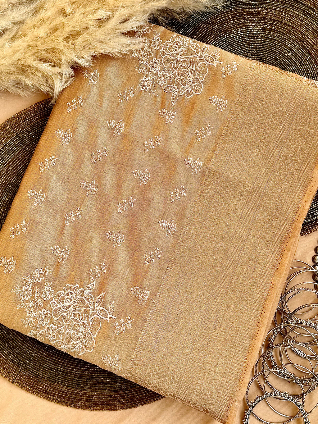 Semi Tussar Silk Saree with Embroidered Work