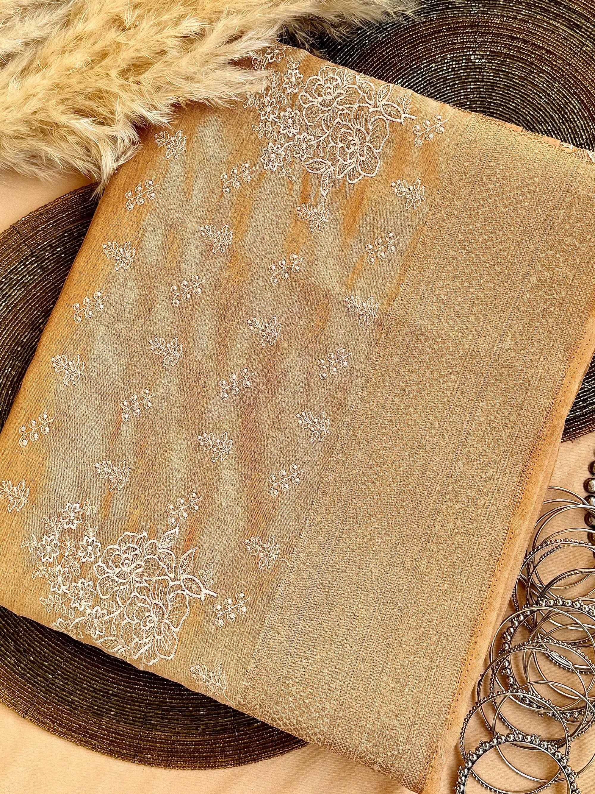 Semi Tussar Silk Saree with Embroidered Work