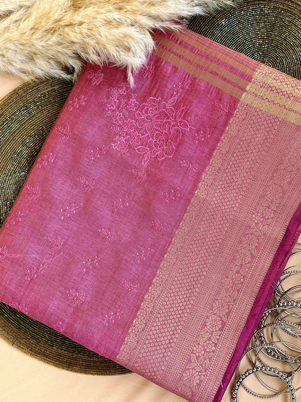 Semi Tussar Silk Saree with Embroidered Work