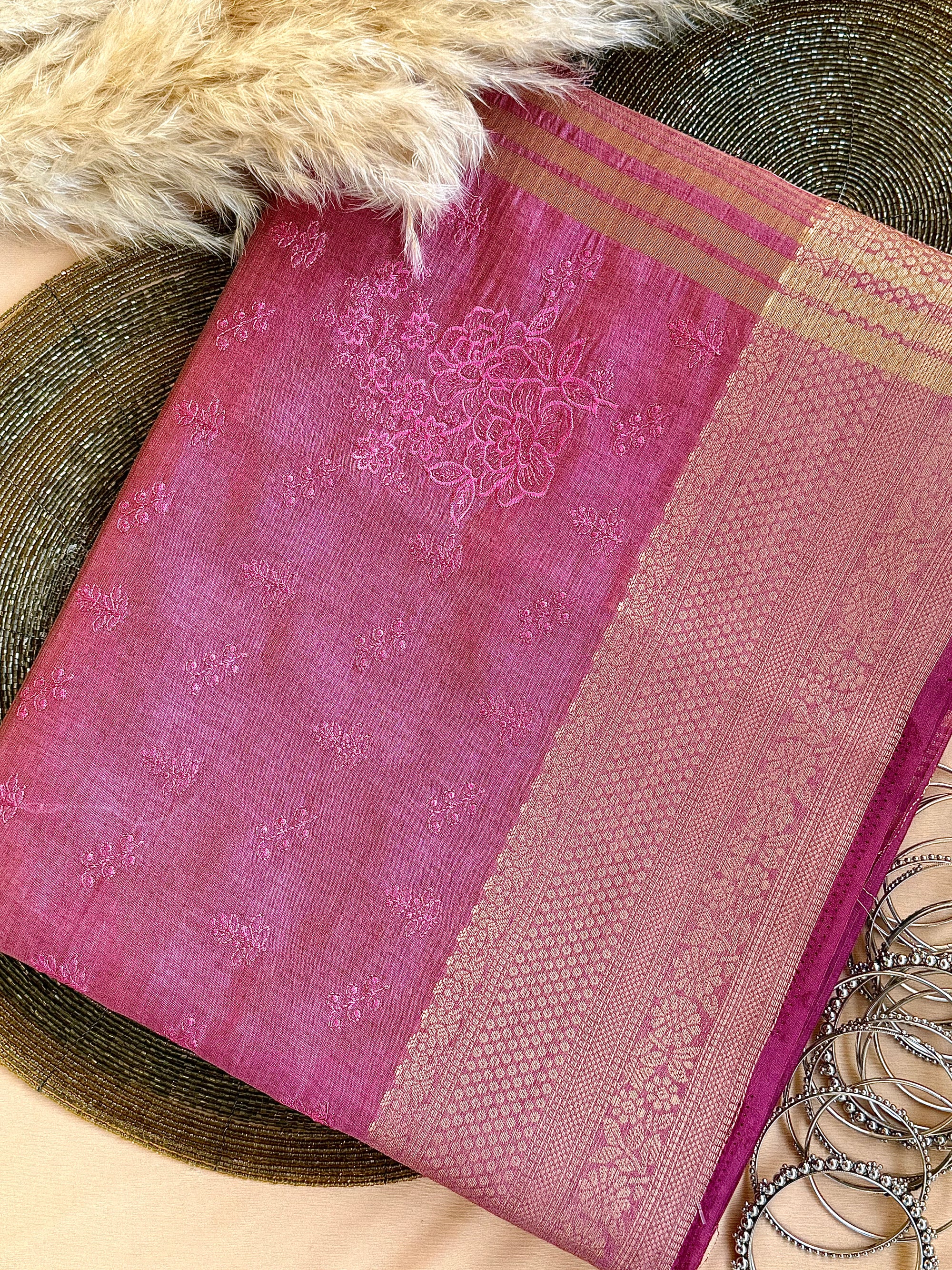 Semi Tussar Silk Saree with Embroidered Work