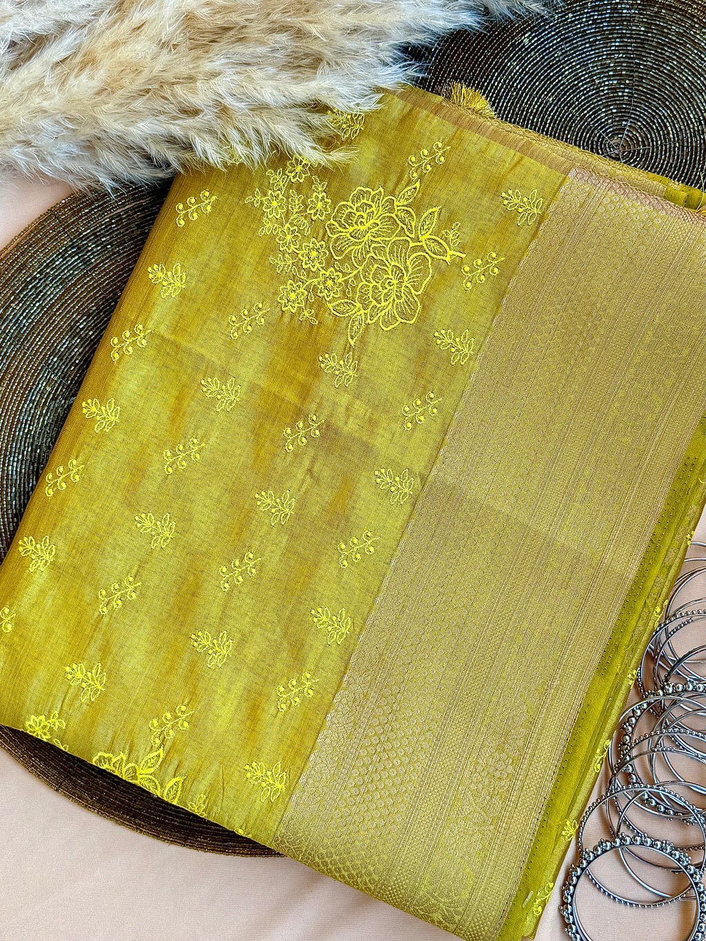 Semi Tussar Silk Saree with Embroidered Work