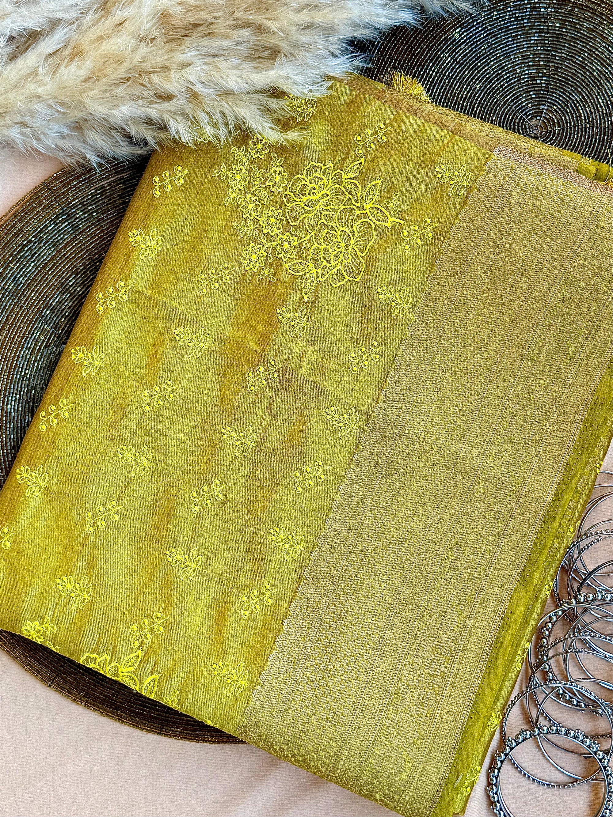 Semi Tussar Silk Saree with Embroidered Work