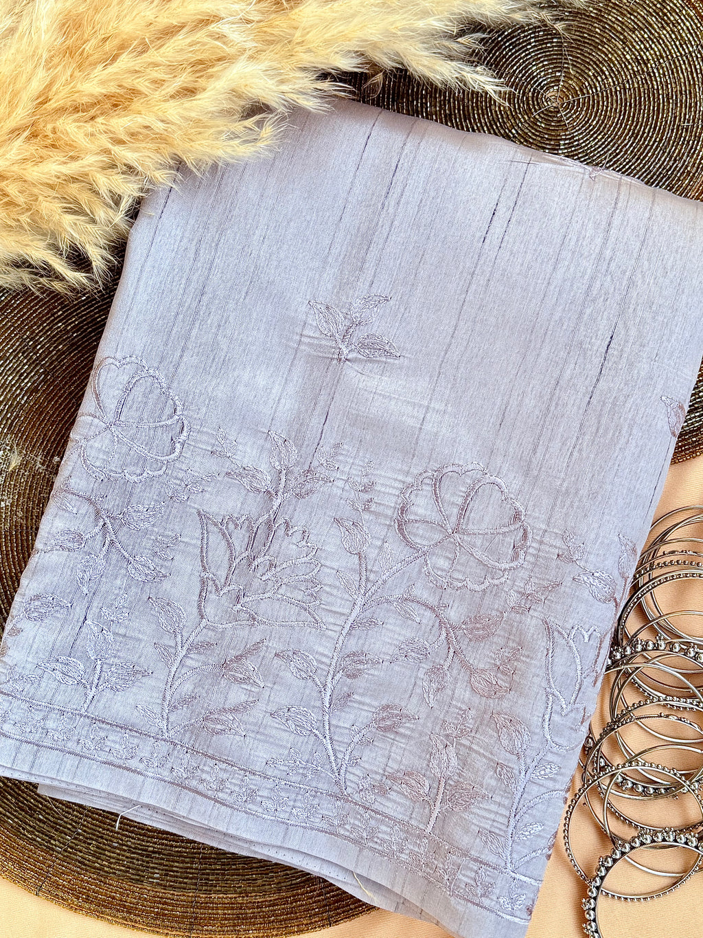 Raw Linen Saree with Embroidered Work