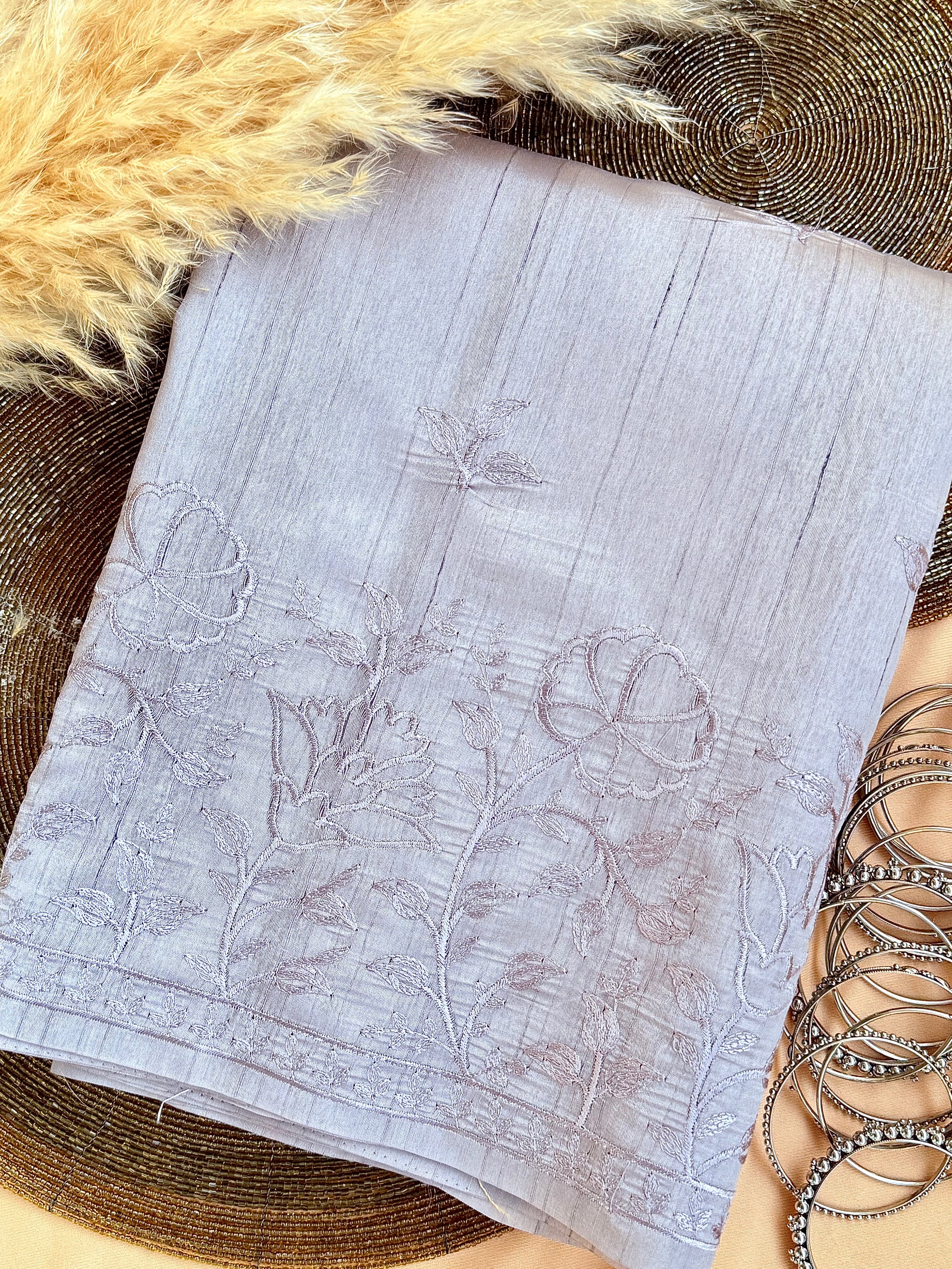 Raw Linen Saree with Embroidered Work