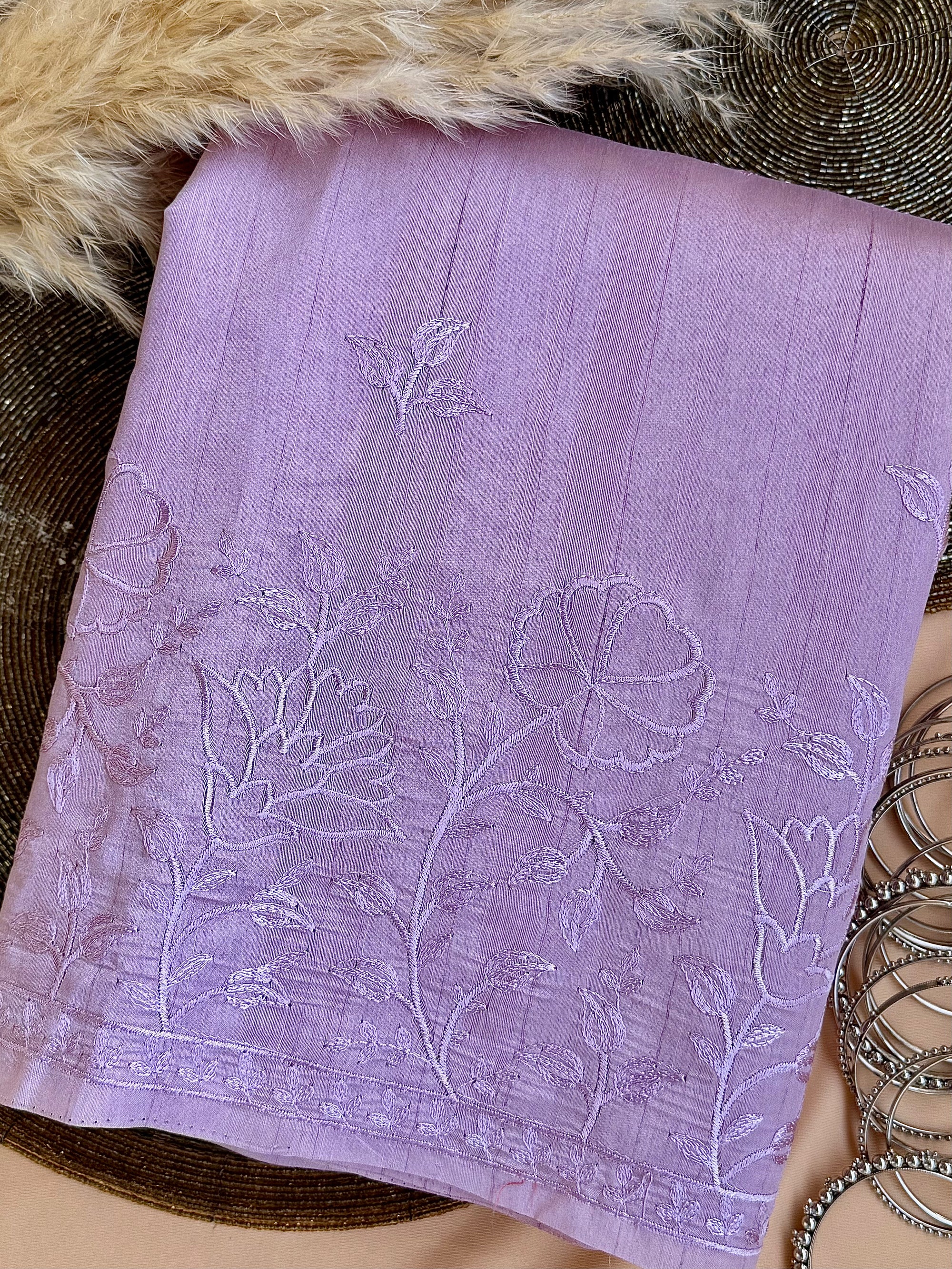 Raw Linen Saree with Embroidered Work