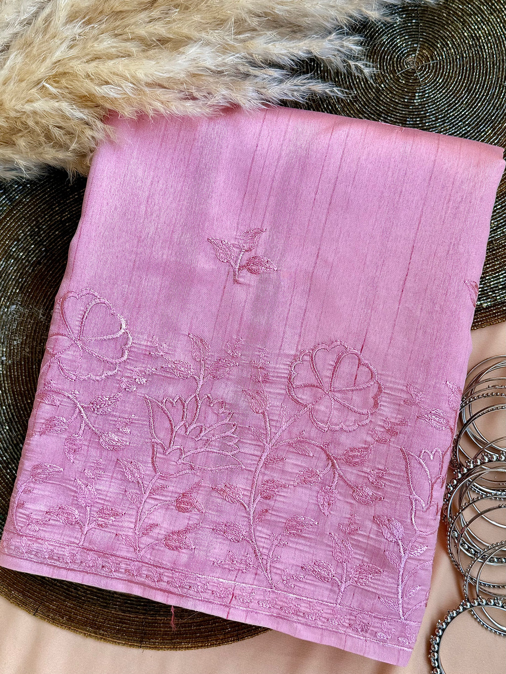 Raw Linen Saree with Embroidered Work