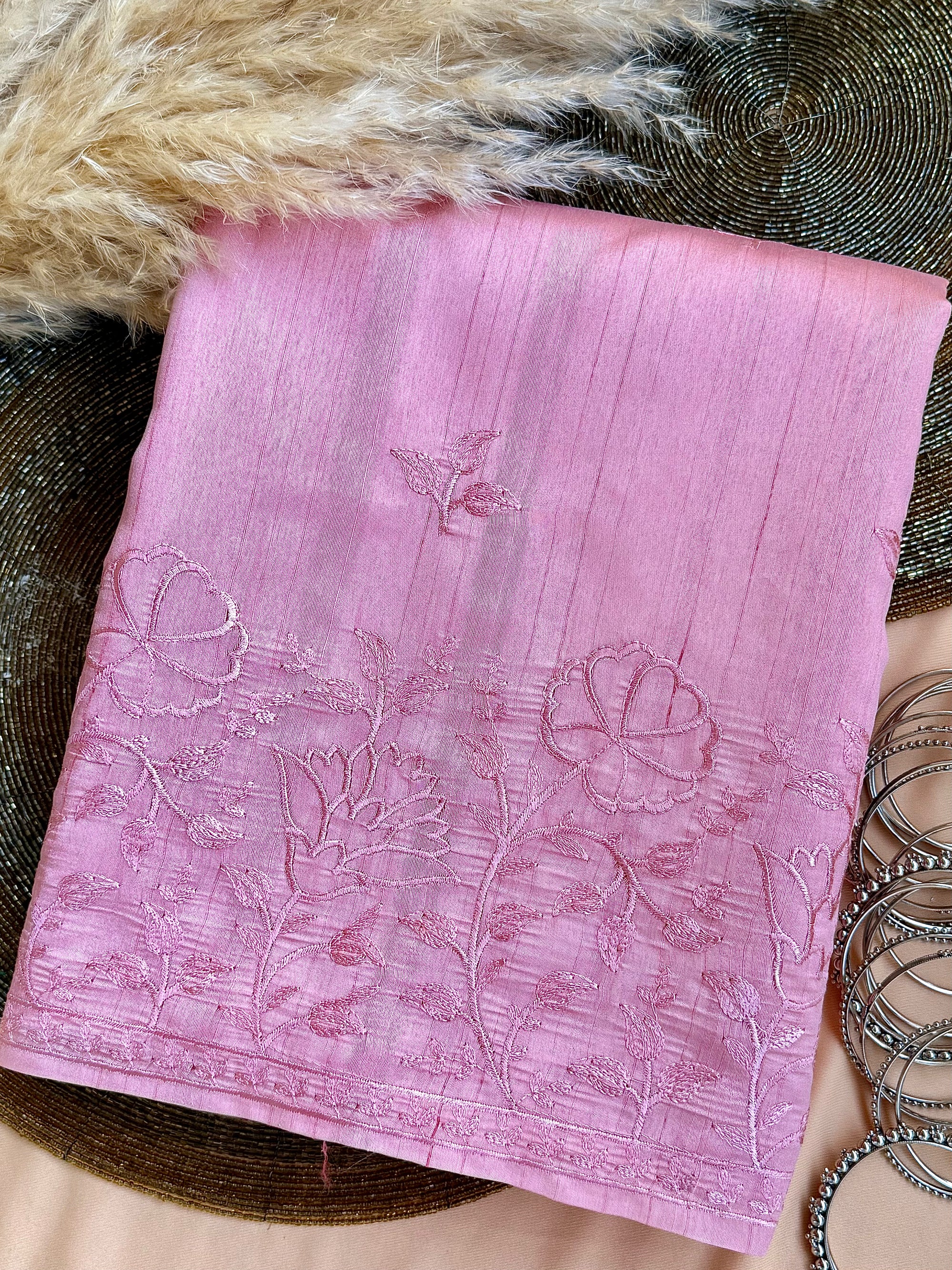Raw Linen Saree with Embroidered Work