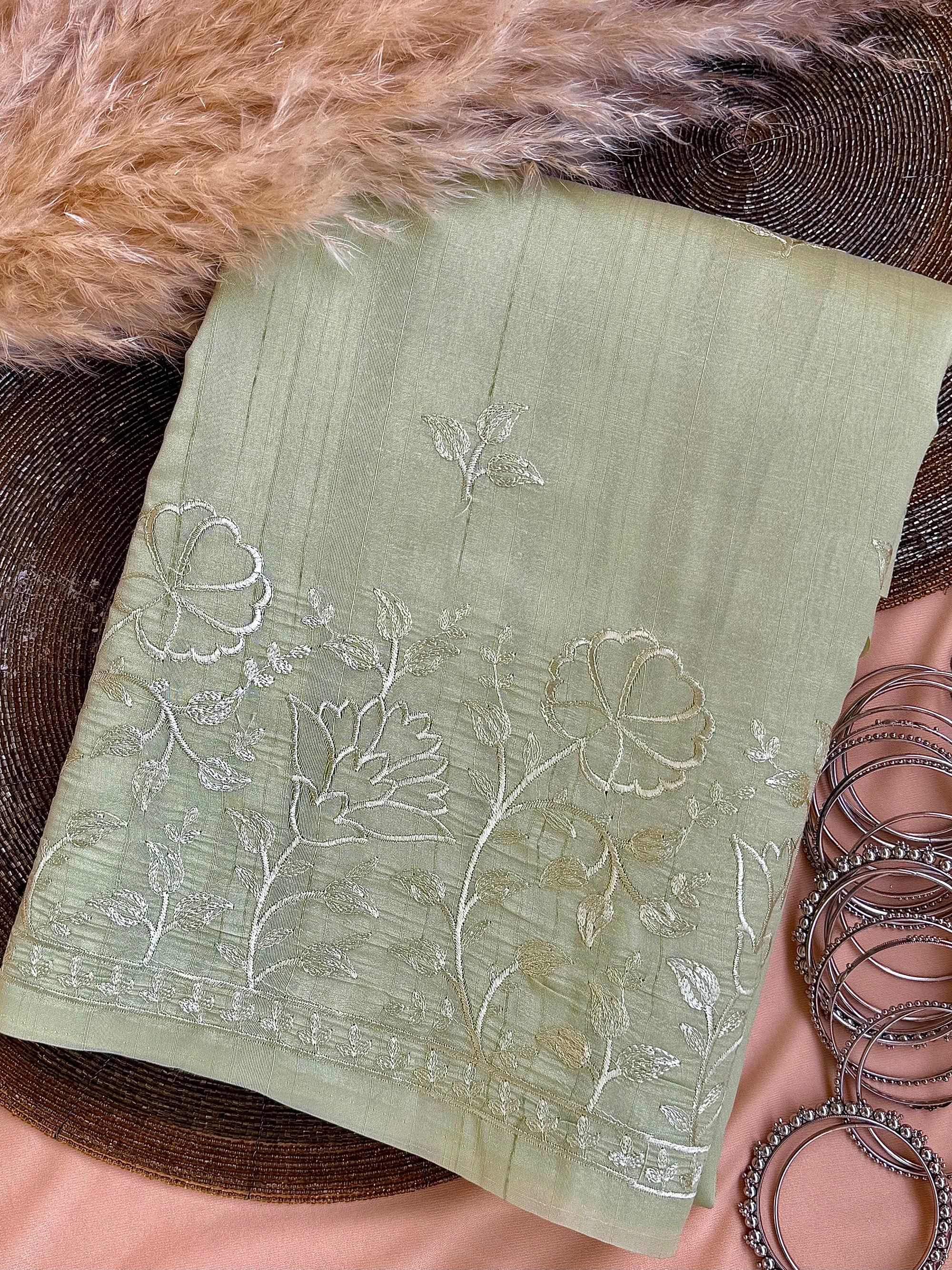 Raw Linen Saree with Embroidered Work
