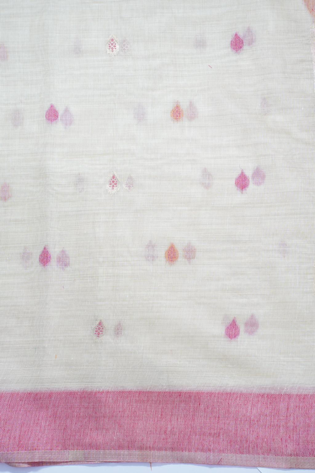 Beige Cotton Linen Weaving Saree with Pink Border