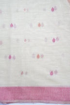 Beige Cotton Linen Weaving Saree with Pink Border