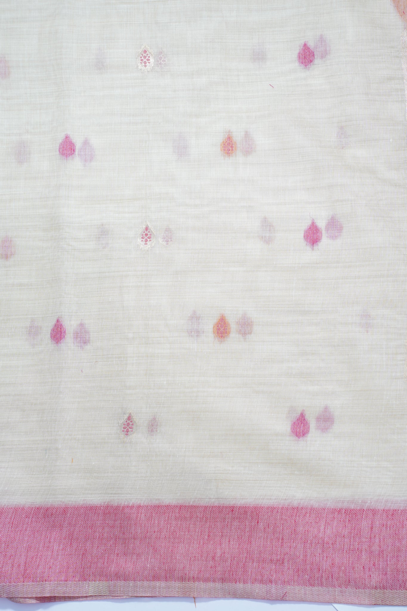 Beige Cotton Linen Weaving Saree with Pink Border