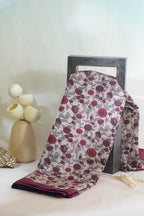 Cream Tussar Silk Saree with Wine Border & Kalamkari Print