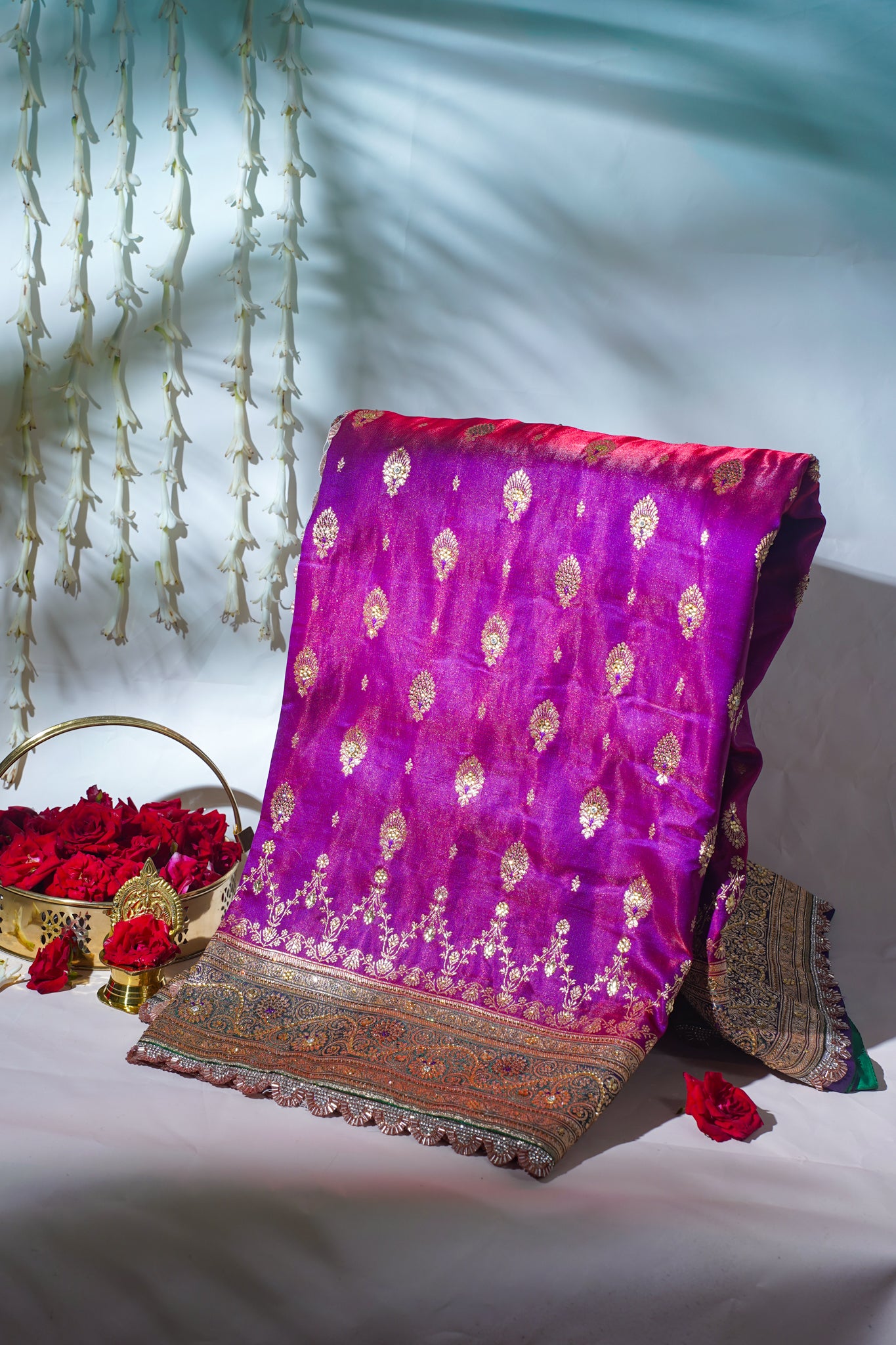 Pink Banarasi Saree with Green Pallu