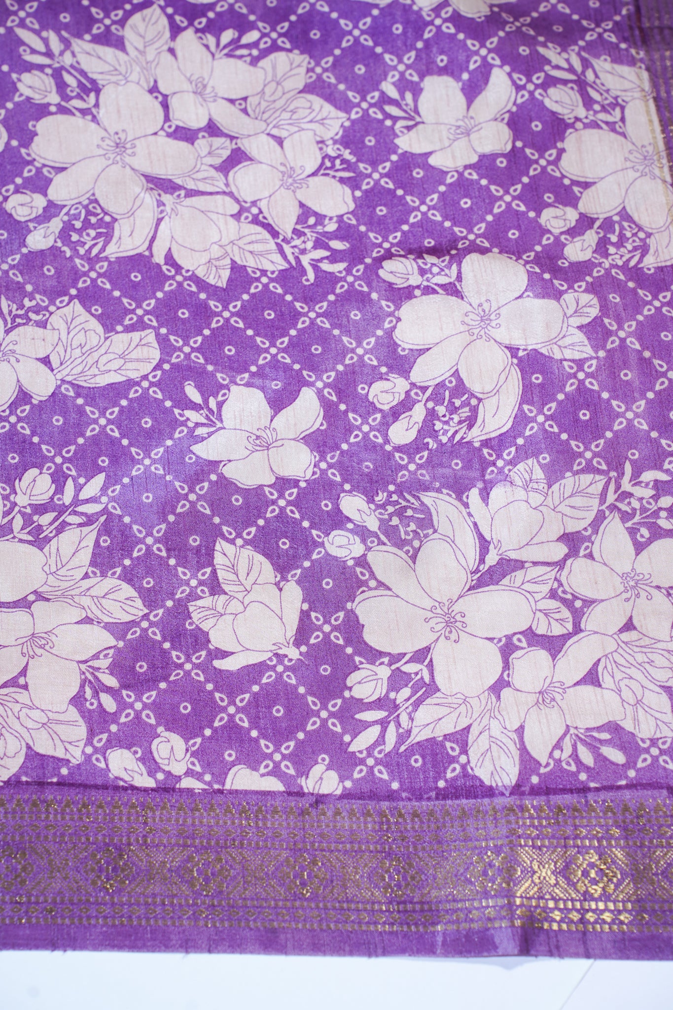 Purple Muga Silk Kalamkari Print Fancy Saree