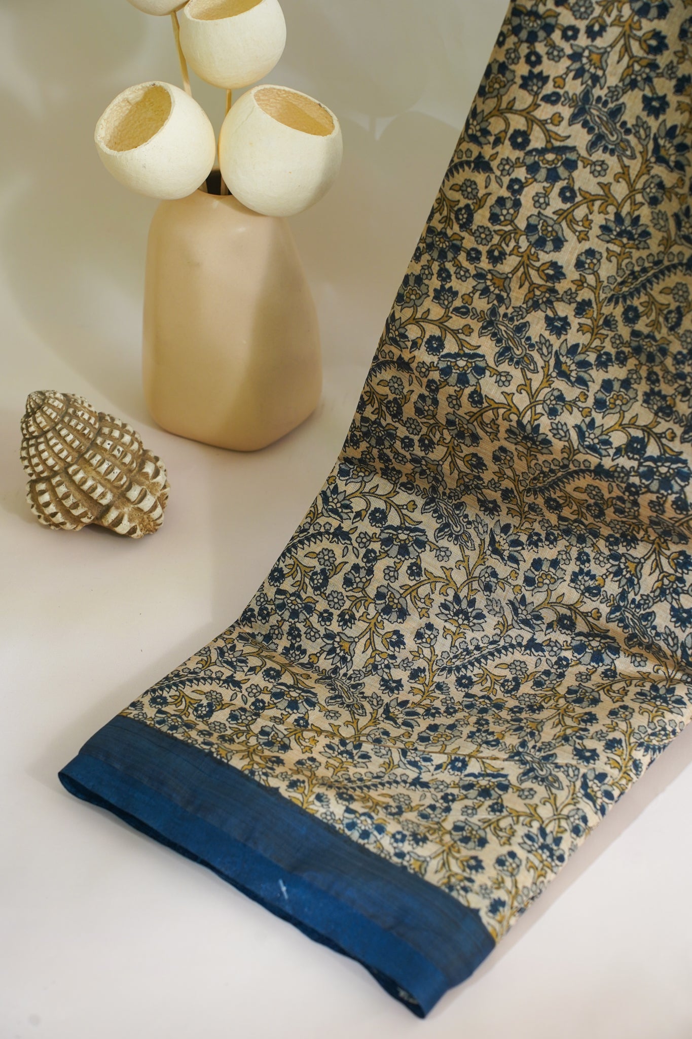 Tussar Silk Saree featuring Kalamkari Print