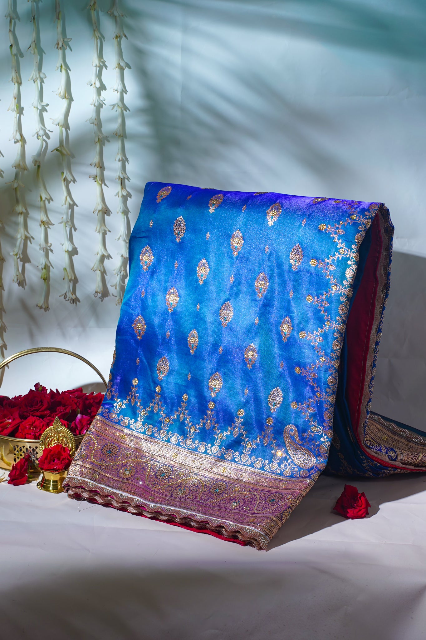 Blue Saree with Red Pallu