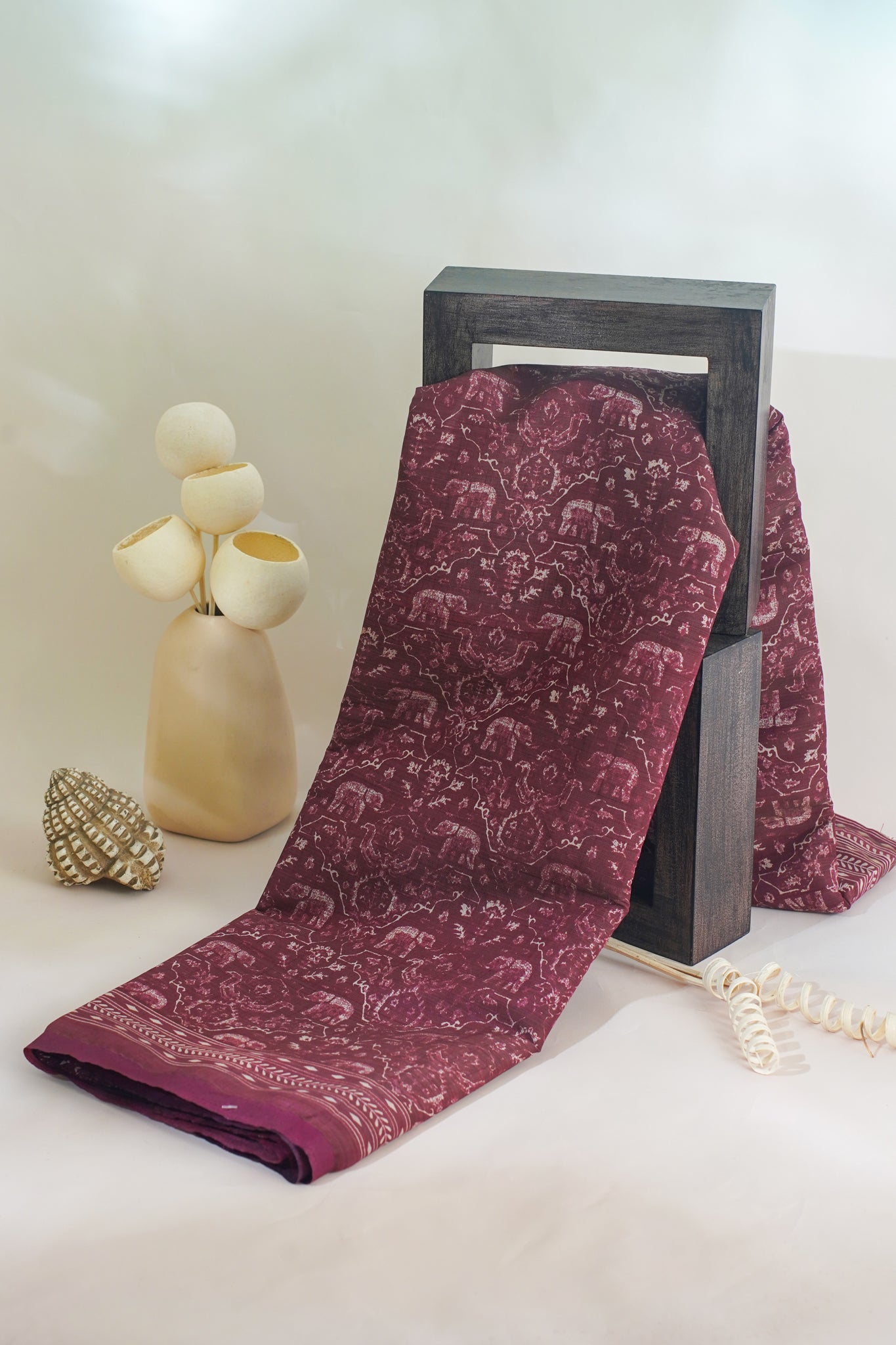 Chocolate Brown Tussar Silk Saree with Kalamkari Print (Washable)