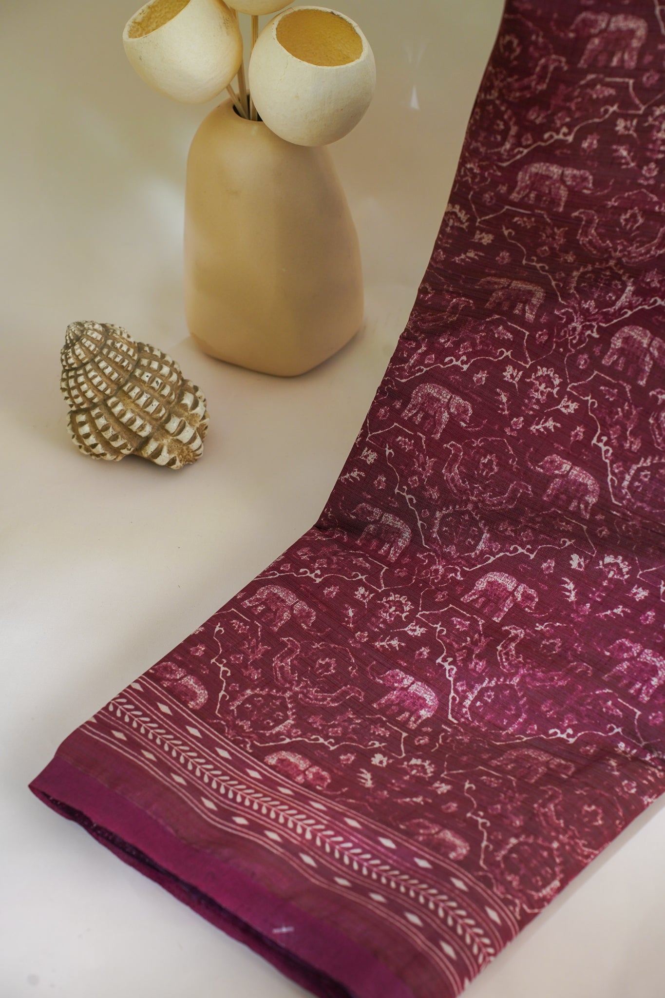 Chocolate Brown Tussar Silk Saree with Kalamkari Print (Washable)