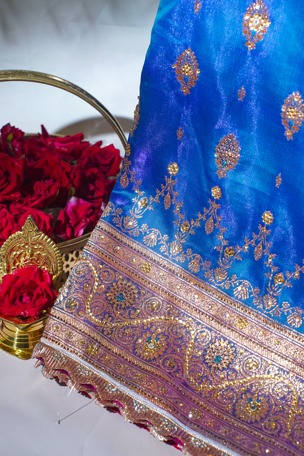 Blue Saree with Red Pallu