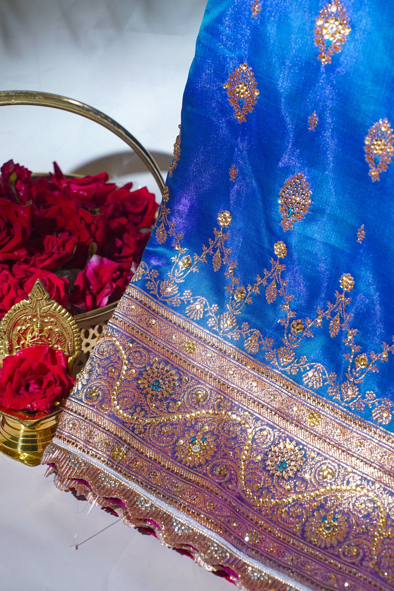 Blue Saree with Red Pallu