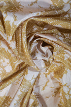 Mustard Yellow Muga Silk Kalamkari Print Fancy Saree