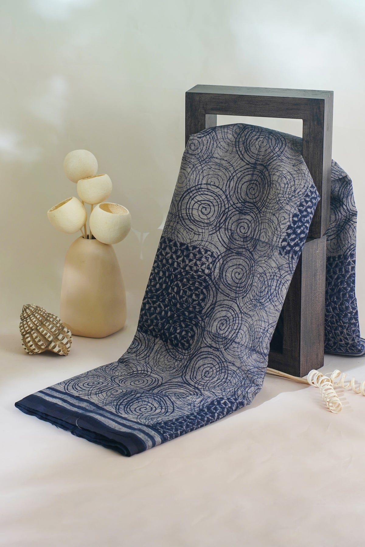 Blue Cotton Saree with Block Print