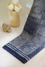 Blue Cotton Saree with Block Print