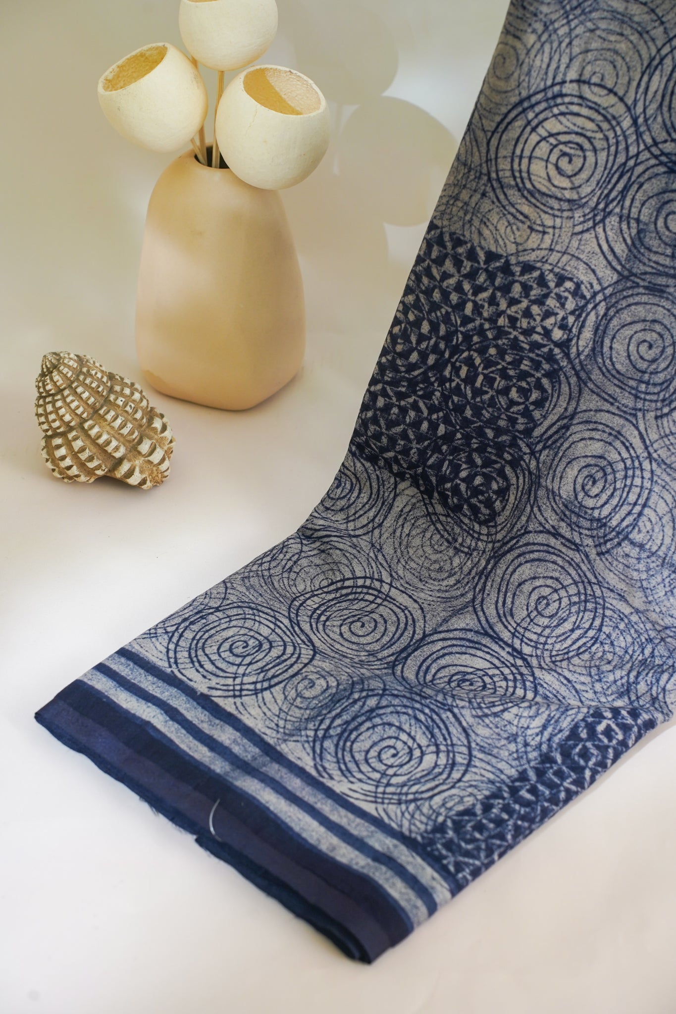 Blue Cotton Saree with Block Print