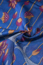 Blue Pure Chanderi Saree with Kalamkari Print