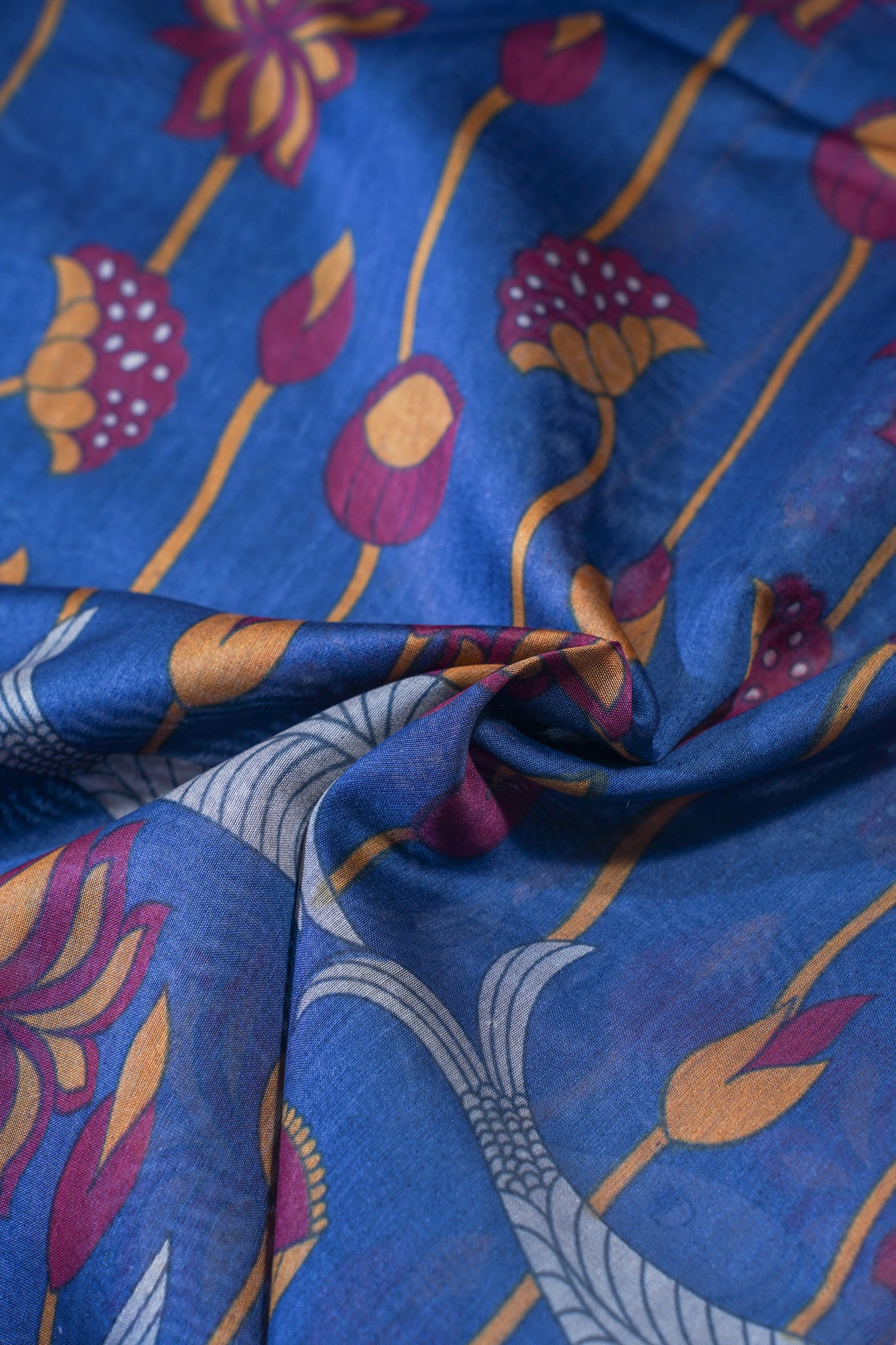 Blue Pure Chanderi Saree with Kalamkari Print