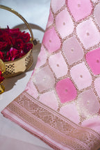 Pink Kora Satin Rangkat Saree with Gold Embroidery