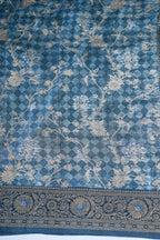 Teal Blue Mushroo Silk Kalamkari Print Fancy Saree