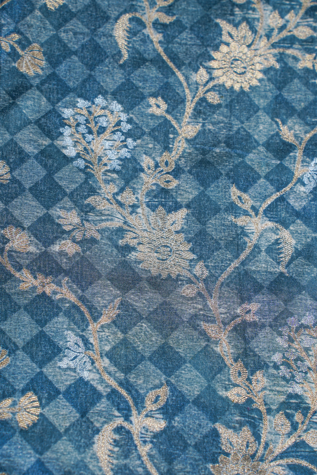 Teal Blue Mushroo Silk Kalamkari Print Fancy Saree
