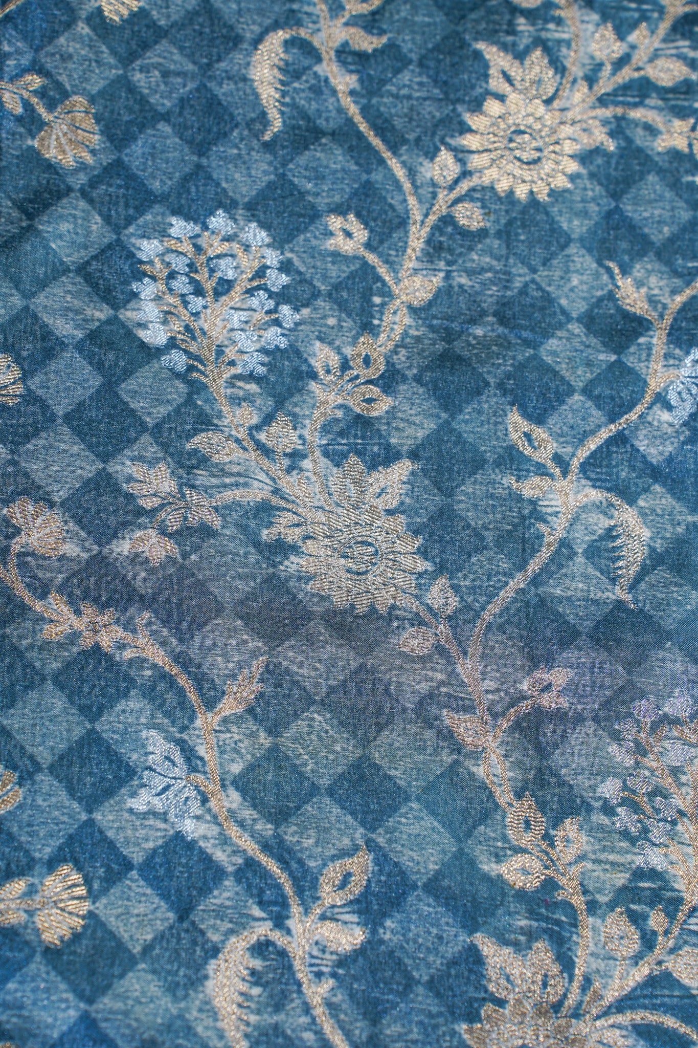 Teal Blue Mushroo Silk Kalamkari Print Fancy Saree
