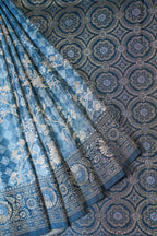 Teal Blue Mushroo Silk Kalamkari Print Fancy Saree