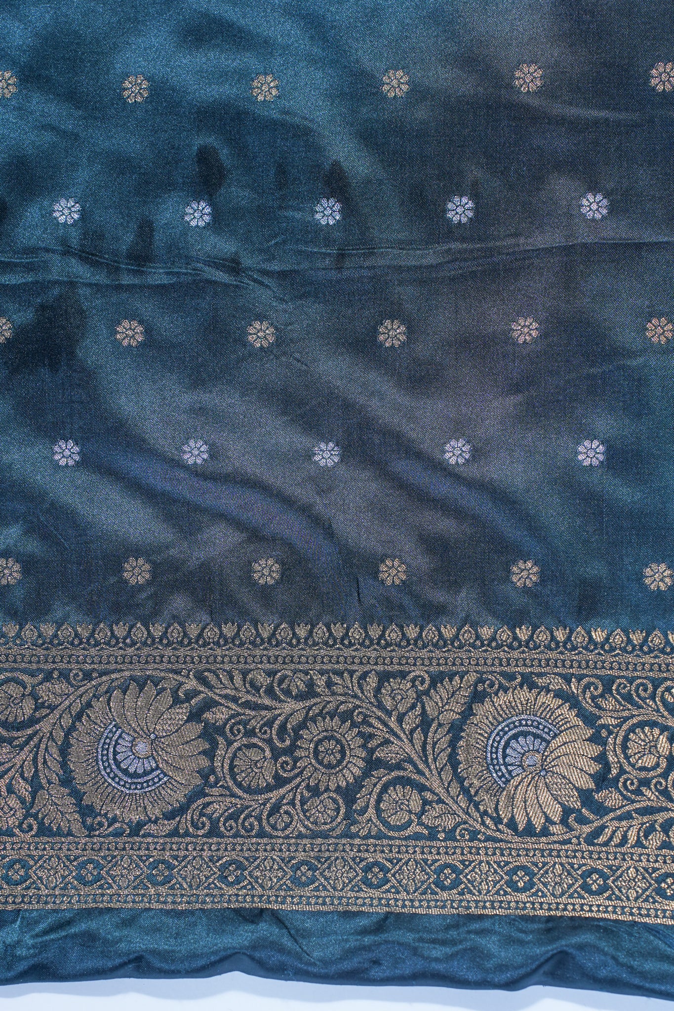 Teal Blue Mushroo Silk Kalamkari Print Fancy Saree