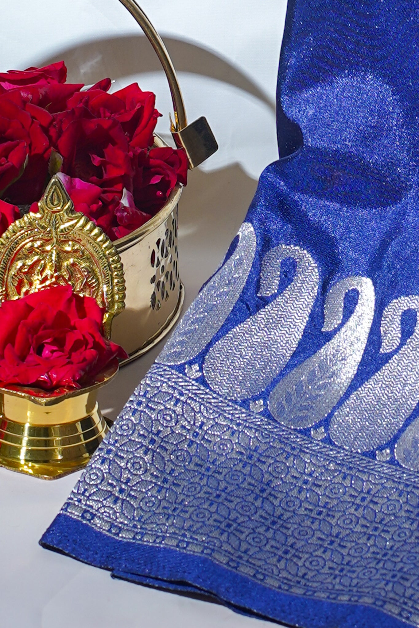 Blue Mushroo Silk Saree with Bandhani Print