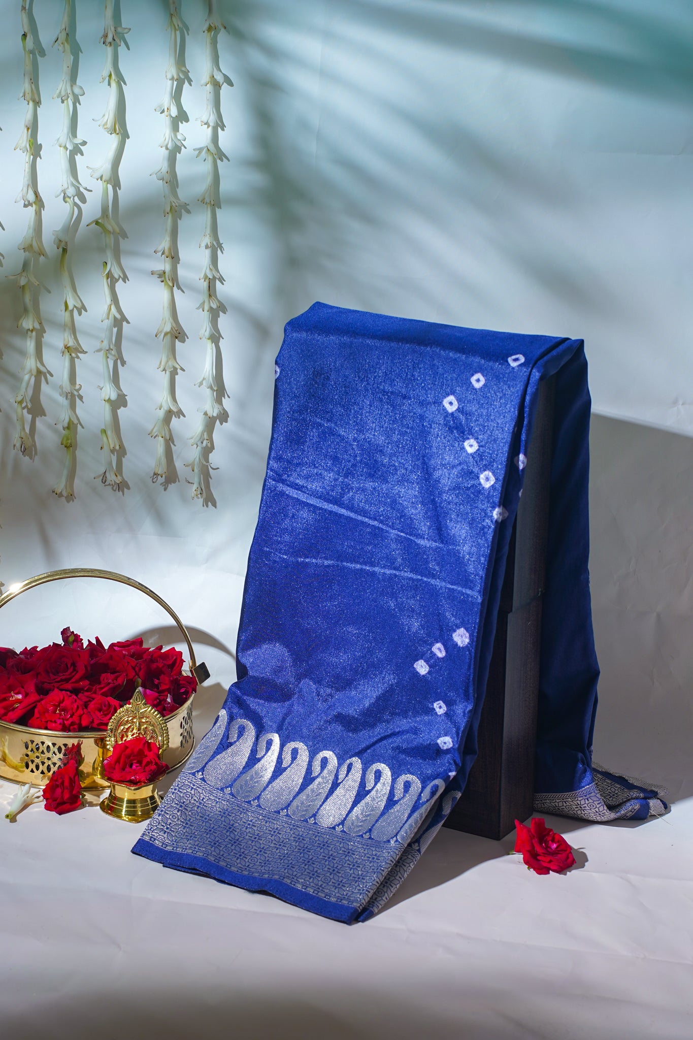 Blue Mushroo Silk Saree with Bandhani Print