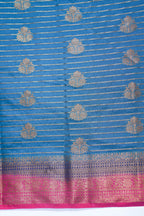 Blue Pure Chiniya Silk Saree with Pink Antique Zari Border