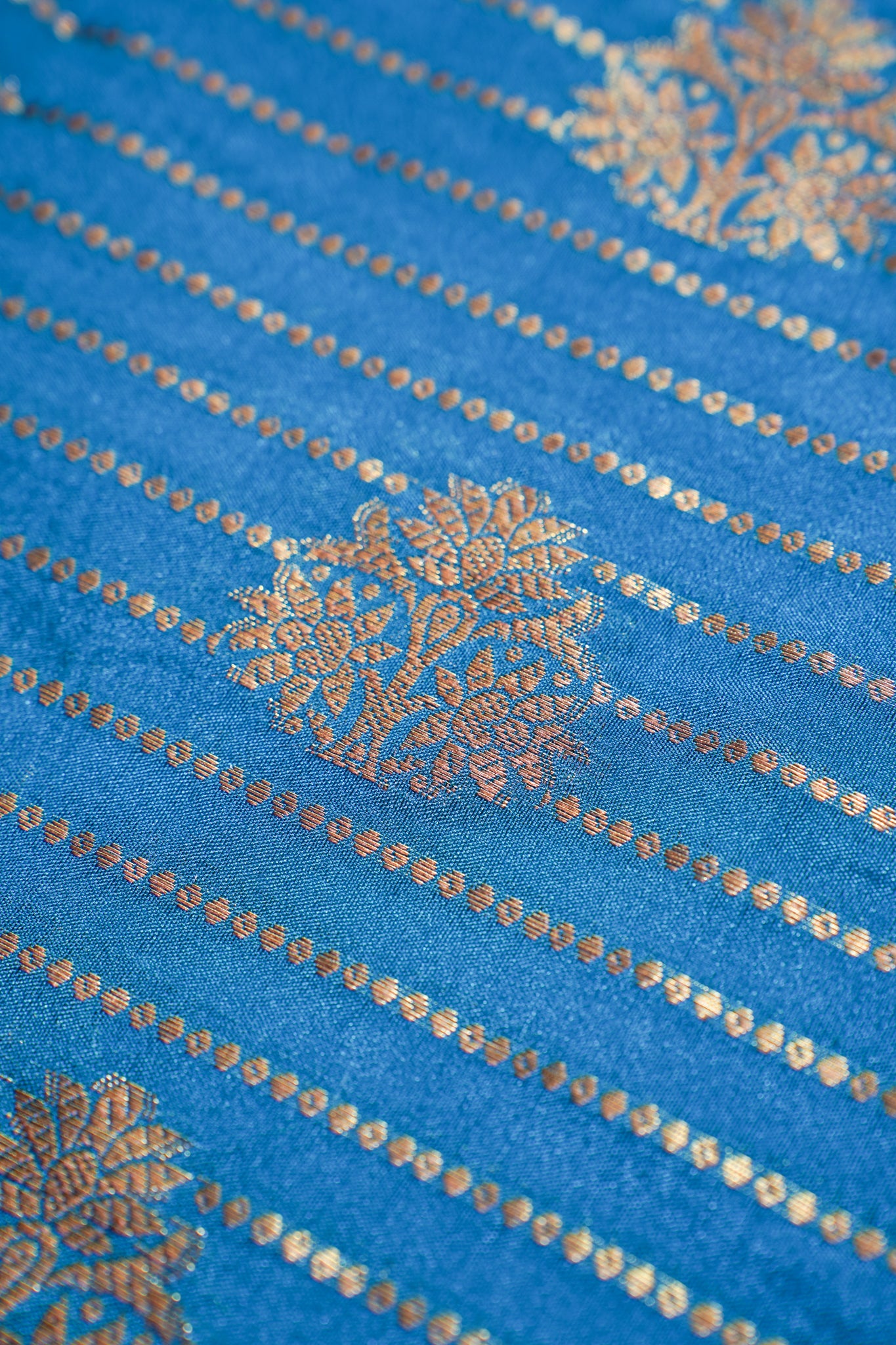 Blue Pure Chiniya Silk Saree with Pink Antique Zari Border
