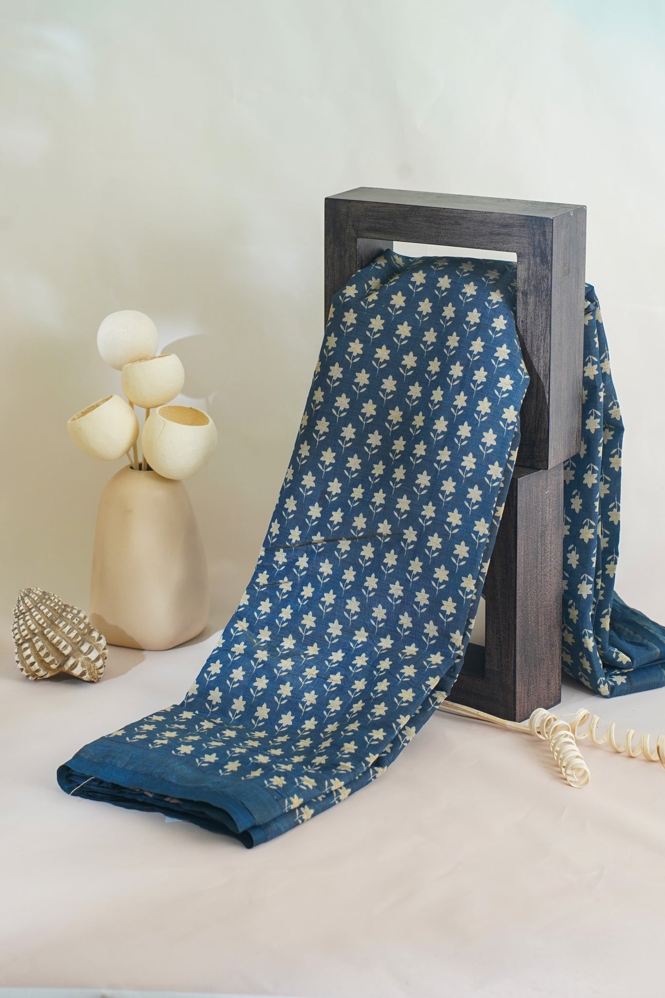Blue Tussar Silk Saree with Kalamkari Print (Washable)